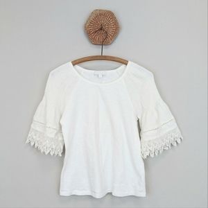 Anthropologie Akemi & Kim White Lace Bell Sleeve Boho Top Sz XS